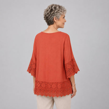 Blouse Brodée en Dentelle à Col Rond