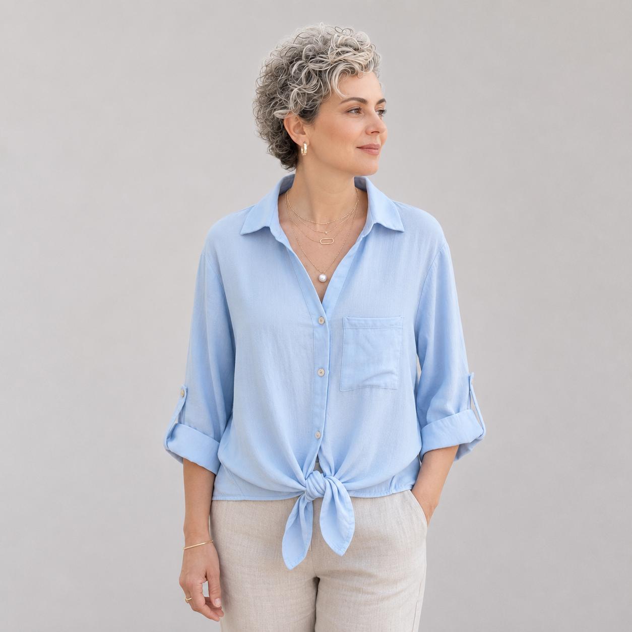 Chemise à Nœud avec Dentelle au Dos