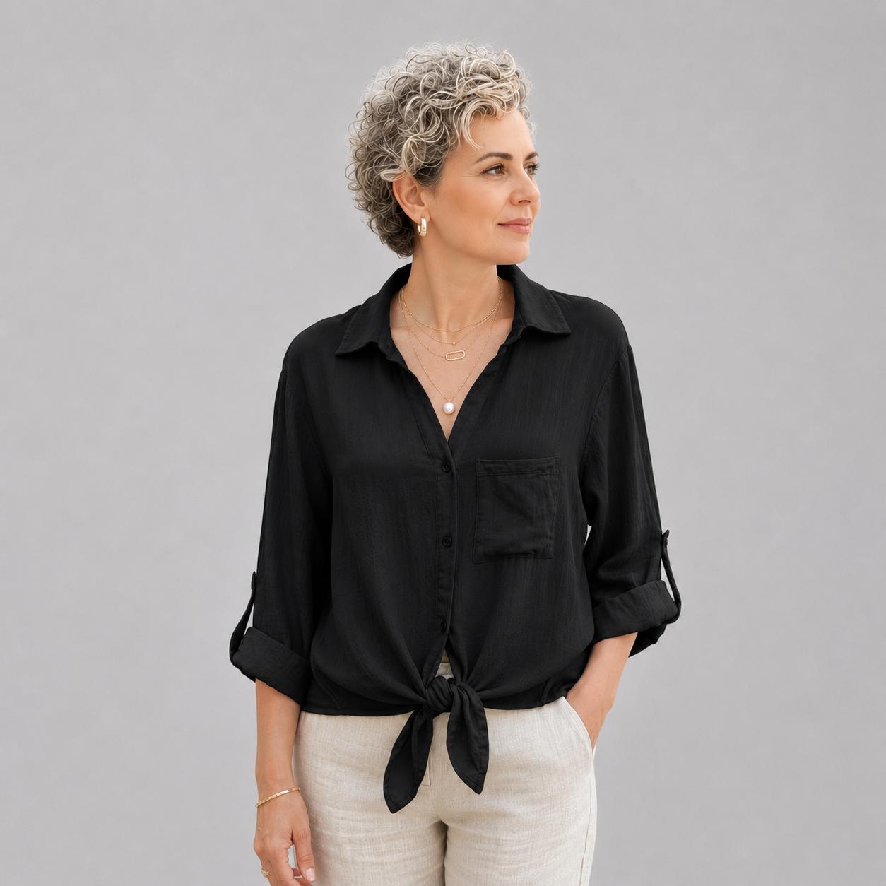 Chemise à Nœud avec Dentelle au Dos