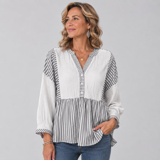 Blouse à Rayures et Coupe Ample Col V