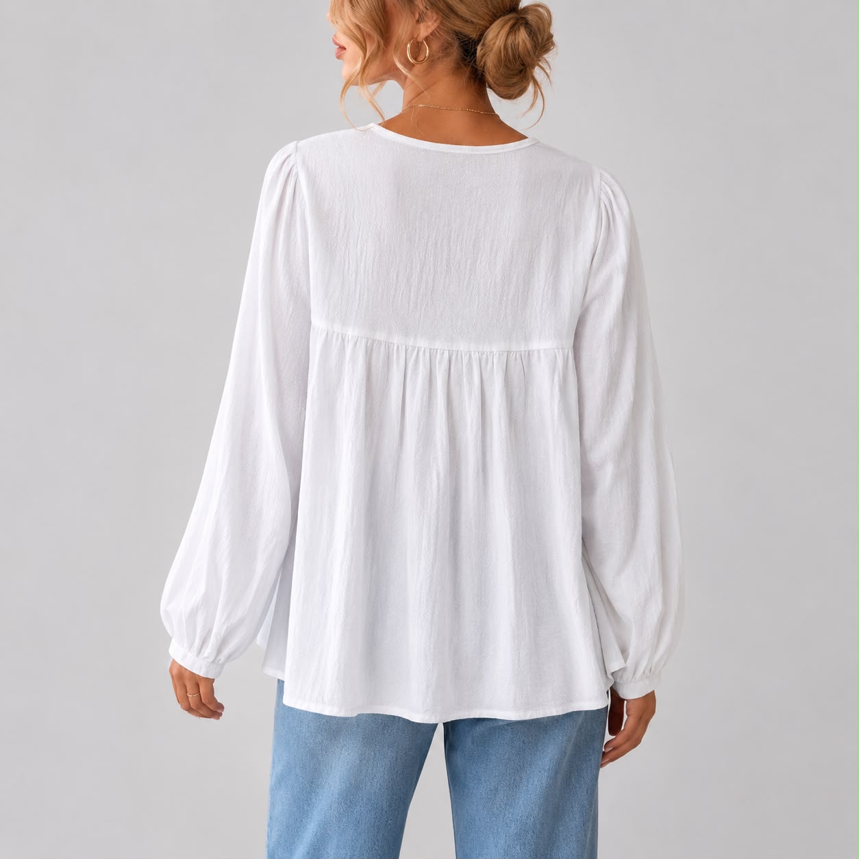 Blouse Brodée à Col Rond