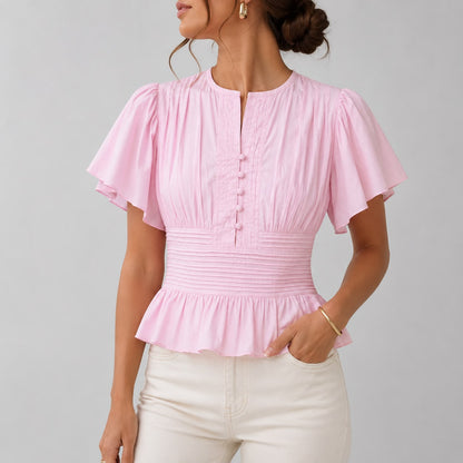 Blouse Plissée à Taille Cintrée
