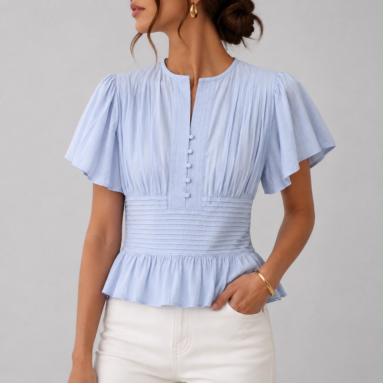 Blouse Plissée à Taille Cintrée