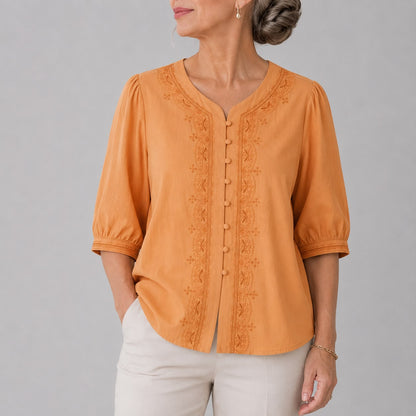 Blouse Brodée à Col V