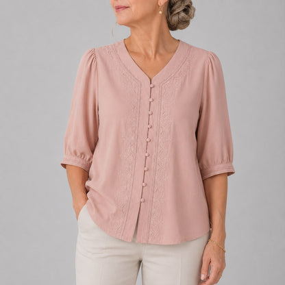 Blouse Brodée à Col V