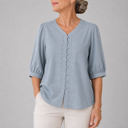 Blouse Brodée à Col V