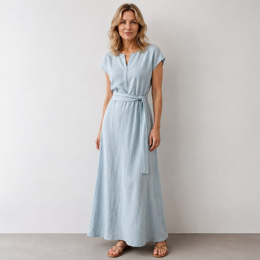 Robe Longue Minimaliste à Ceinture Nouée