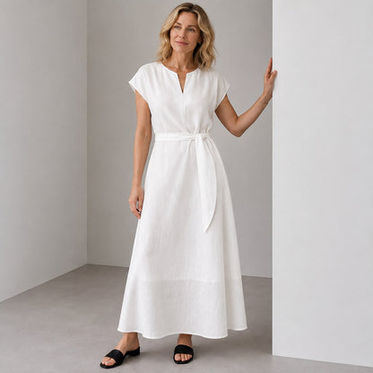 Robe Longue Minimaliste à Ceinture Nouée