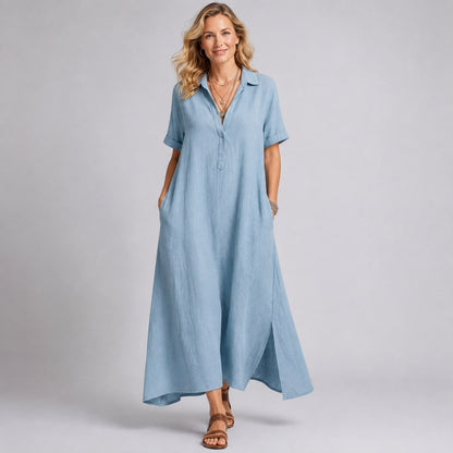 Robe Chemise Longue à Manches Courtes