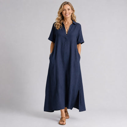 Robe Chemise Longue à Manches Courtes
