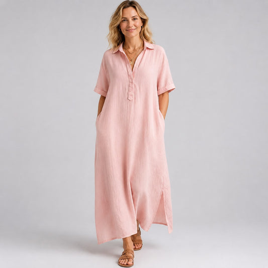 Robe Chemise Longue à Manches Courtes