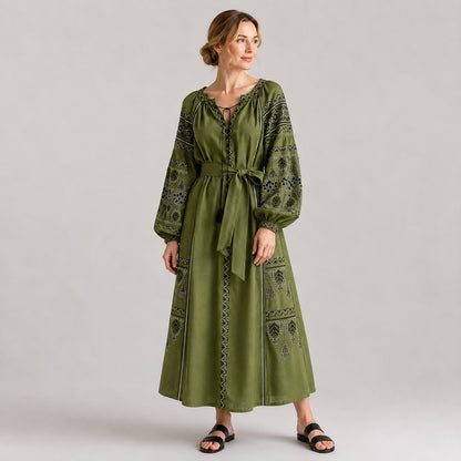 Robe Femme Brodée avec Ceinture