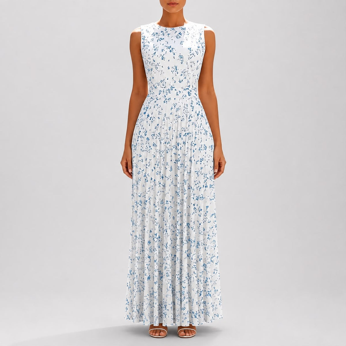 Robe Longue Plissée à Imprimé Floral