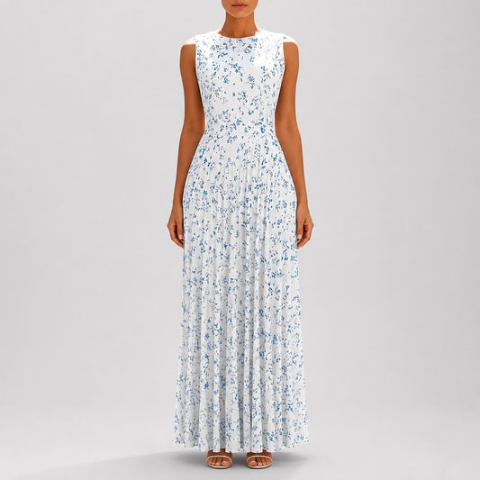 Robe Longue Plissée à Imprimé Floral