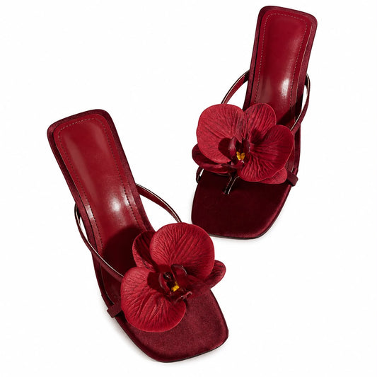 Sandales à Talon avec Fleur Décorative