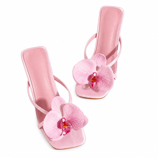 Sandales à Talon avec Fleur Ornementale