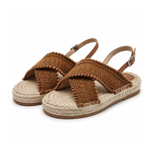 Sandales Plates en Corde Tressée avec Brides Croisées