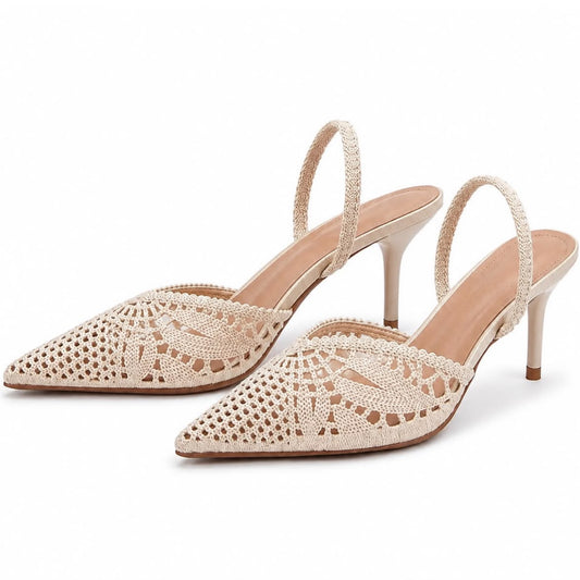 Escarpins Slingback en Dentelle à Talon Fin