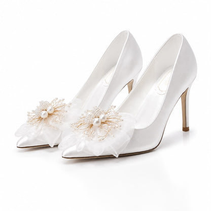 Escarpins Élégants avec Nœud en Organza et Perles