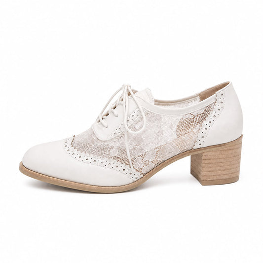 Derbies à Lacets et Talon Bloc en Dentelle