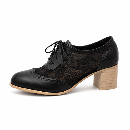 Derbies à Lacets et Talon Bloc en Dentelle