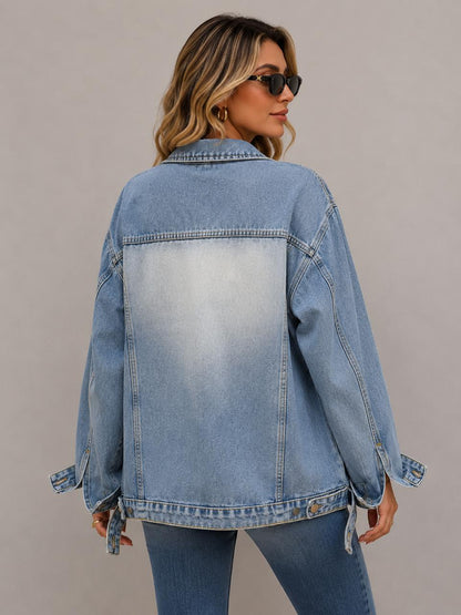 Veste en jean ample à manches longues avec broderie et perles relief