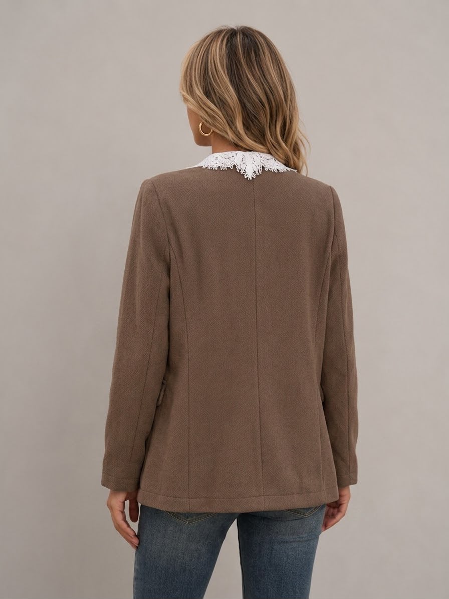 Blazer manche longue avec empiècements en dentelle style décontracté