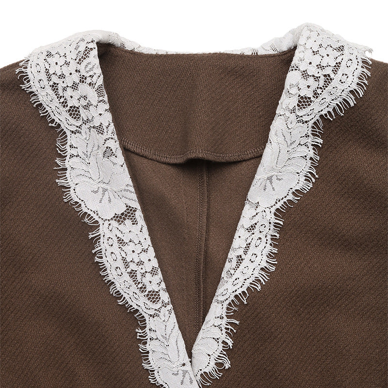Blazer manche longue avec empiècements en dentelle style décontracté