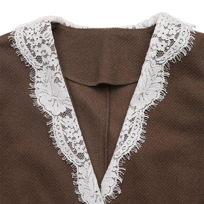 Blazer manche longue avec empiècements en dentelle style décontracté
